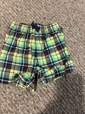Carter's Neon Yellow and Green Plaid Elastic-Waist Shorts